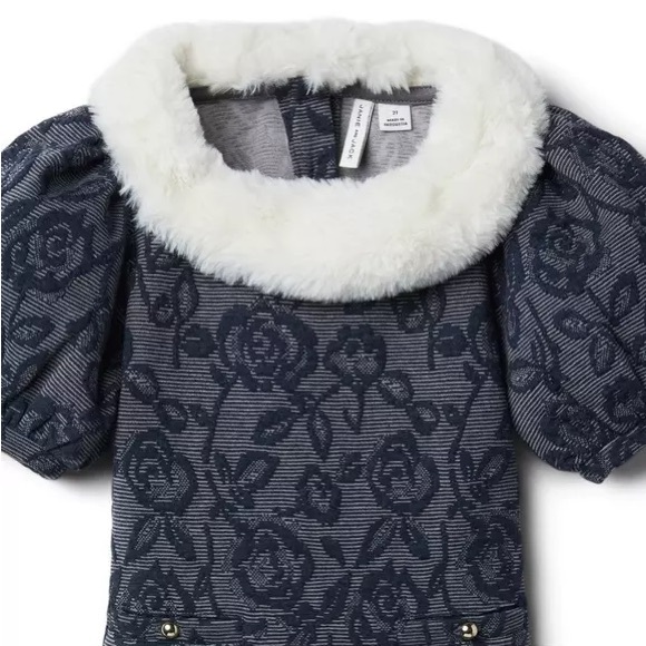 NWT Janie and Jack Faux Fur Collar Floral Jacquard Dress - Picture 3 of 7